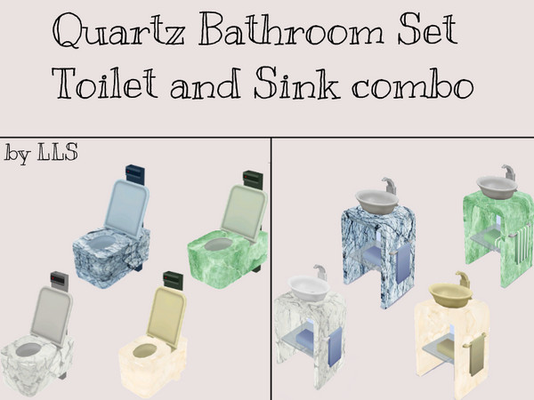 Sims 4 — Quartz Bathroom by LLS by lavilikesims — 4 colours, Base game friendly. (Toilet and sink set) by LLS, please