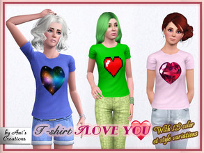 Sims 3 — T-shirt I LOVE YOU by Ani's Creations by AniFlowersCreations — A large variety of very different stencils on a