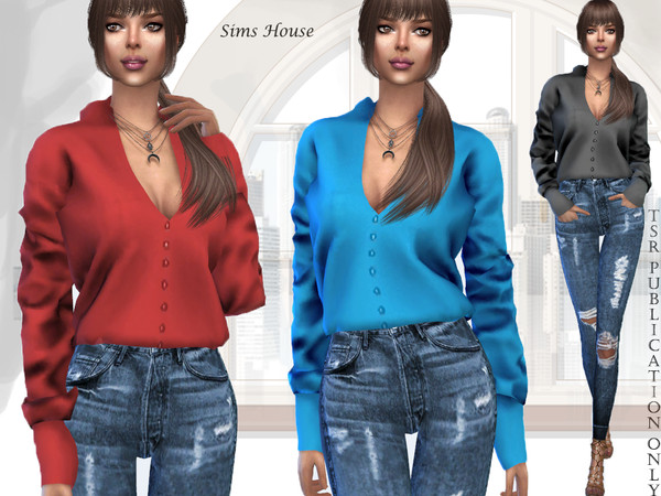 The Sims Resource - Satin Women's Long Sleeve Blouse