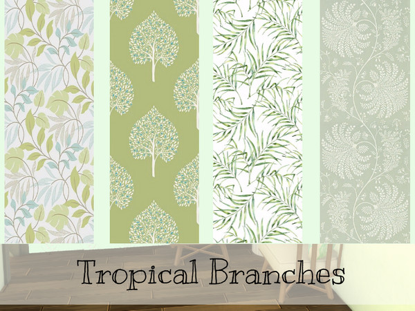 Sims 4 — Tropical Branches wallpaper LLS by lavilikesims — A set of walls feat. leaves, all wall sizes pls don't claim as