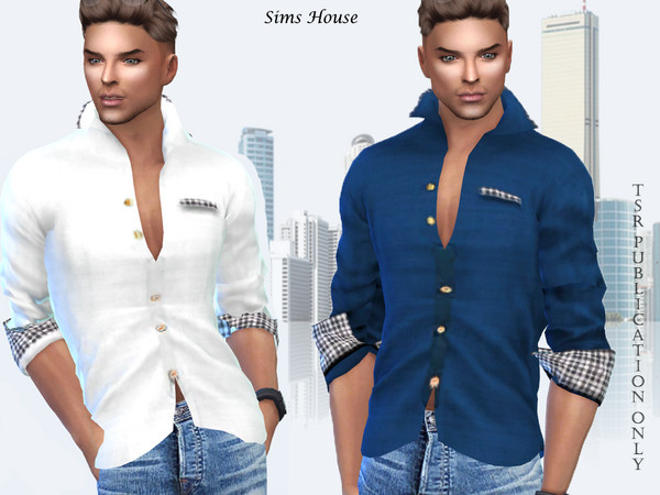 The Sims Resource - Men's shirt with colored inserts on the cuffs.