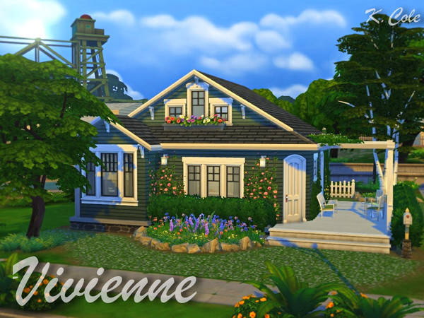 Sims 4 — Vivienne Cottage (No CC) by KCole — For a small sim family. Fully furnished and decorated. Inside: living room,