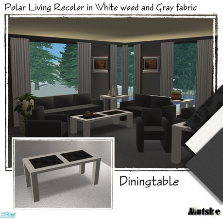 Sims 2 — Polar Living White - Diningtable by Mutske — All surfaces in maxis white wood and black stone top (which you can
