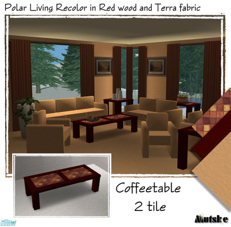 Sims 2 — Polar Living Red - Coffeetable 2 tile by Mutske — All surfaces in red wood and stone top (which you can mix and