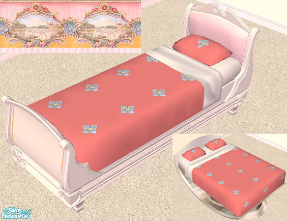 Sims 2 — Flower Bedding (coral) by Twinmum — A pretty spread with light blue flowers. Uses colours in my Carousel Horse