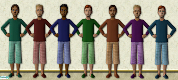 Sims 2 — Long-Sleeve PJs with Slippers by jombay — Comfy pajamas with matching slippers for the boys. I got bored with