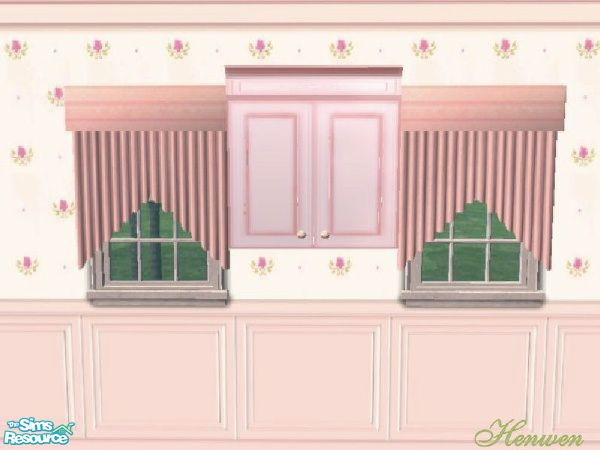 Sims 2 — Cash Kitchen 02 Pink Recolor by Henwen — *MESH NEEDED* Cashcraft's upper cabinet in pink.