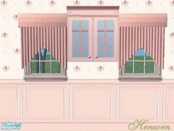 Sims 2 — Cash Kitchen 01 Pink Recolor by Henwen — *MESH NEEDED* Cashcraft's upper glass cabinet in pink.