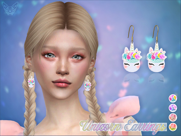 Sims 4 — Unicorn Earrings by feyona — * 4 swatches * Base game compatible, feminine style choice, available for humans,