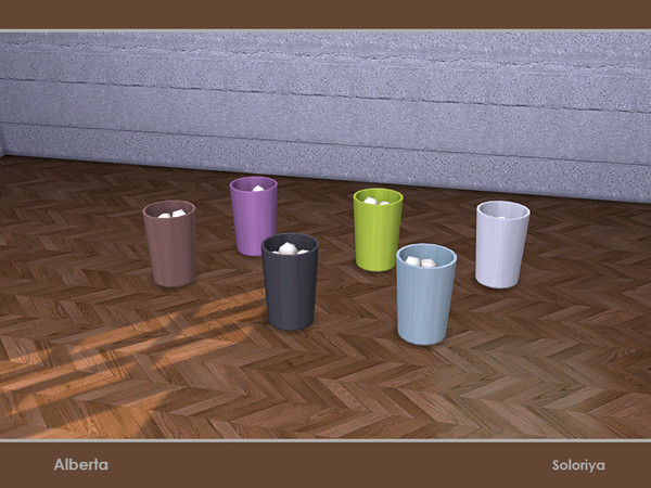 Sims 4 — Alberta. Trash Bin by soloriya — Decorative trash bin with paper. Part of Alberta set. 3 color variations.