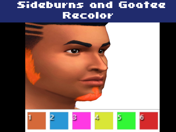 Sims 4 — EA Beard Recolor - Neon Sideburns And Goatee by IndigoMoon3 — Comes in 6 neon colors: Orange, Blue, Pink,