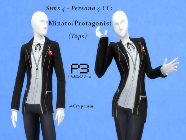 Sims 4 — TS4 - Persona 3 CC: Minato Arisato/Protagonist Suit Top by Cryptiam — Features: *16 Color Swatches *M/F
