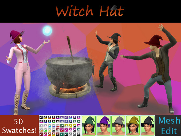 Sims 4 — Witch Hat - Spooky SP needed by CowPlants_Cake — Since Realm of Magic don't have a witch hat I decided to make