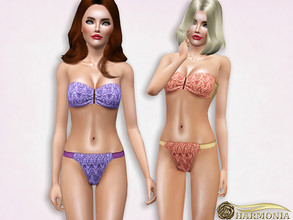 Sims 3 — Strapless Crocheted Bandeau Swimwear by Harmonia — 3 color. recolorable Please do not use my textures. Please do