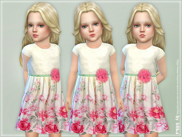 Sims 4 — Floral Yoke Dress [NEEDS TODDLER STUFF] by lillka — Floral Yoke Dress YOU NEED the Toddler Stuff pack so it
