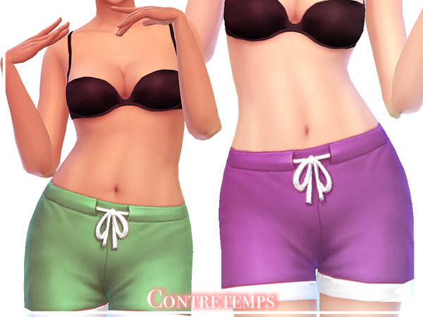 Sims 4 — C | Basegame TieShorts by contretemps — 33 Swatches as normal, vibrants and muted shades with a white trim.