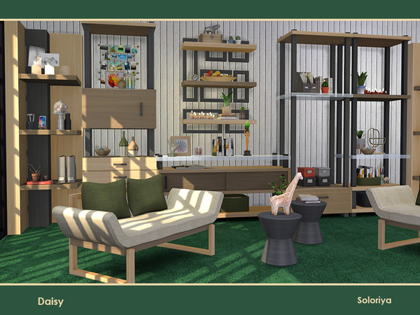 Sims 4 — Daisy by soloriya — A set of furniture for your living rooms. Includes 10 objects, has 2 color palettes. Items