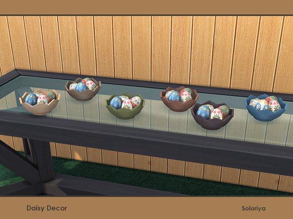 Sims 4 — Daisy Decor. Eggs by soloriya — Four porcelain eggs in a wooden bowl. Part of Daisy Decor set. 6 color