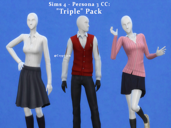 Sims 4 — Persona 3 - Tops Pack by Cryptiam — Features: *Color Swatches: (Akihiko = 14) (Mitsuru = 14) (Yukari = 12) *2/3