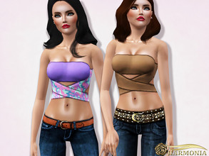 Sims 3 — Strapless Cross Bandage Crop Top by Harmonia — 3 color. recolorable Please do not use my textures. Please do not