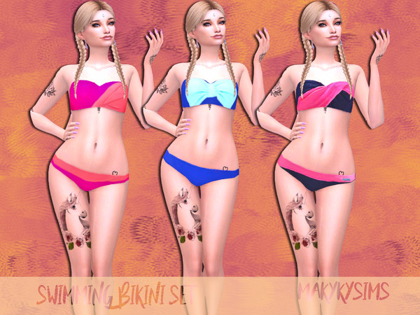 Sims 4 — Swimming bikini SET by MakykySims — 3 Color Standalone with thumbnails. Base game.