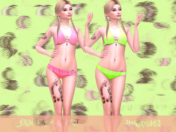 Sims 4 — Bikini Pink & Green Set by MakykySims — 2 Color Standalone with thumbnails. Base game.