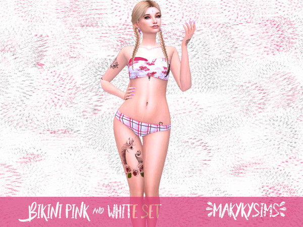 Sims 4 — Bikini Pink & White Set by MakykySims — Color Standalone with thumbnails. Base game. 