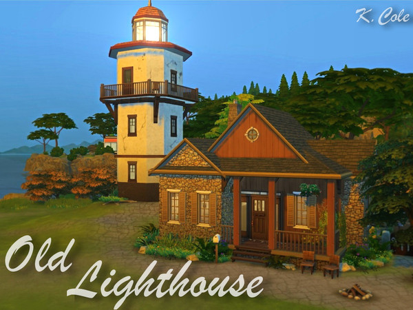 Sims 4 — Old Lighthouse (No CC) by KCole — Fully furnished and decorated. Inside: living room, kitchen, bedroom, Outside: