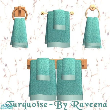 Sims 2 — Turquoise Bath Towel by Raveena — All towels share the same color so you have your choice of 4 different styles.