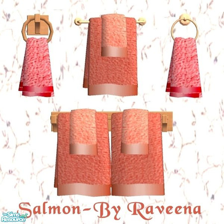 Sims 2 — Salmon Bath Towel by Raveena — All towels share the same color so you have your choice of 4 different styles.