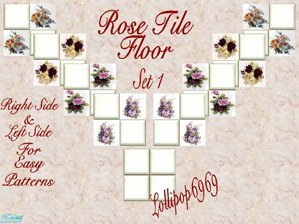 Sims 2 — Rose Tile Floor Set 1 by lollipop6969 — This is a tile set that I enjoyed making! I've made a right and a left