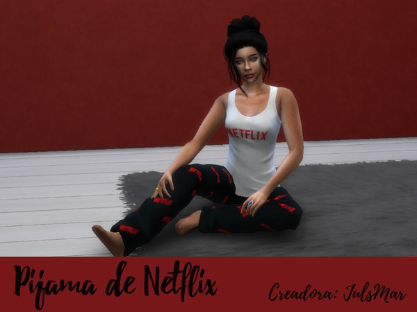 Sims 4 — Pijama de Netflix by JulsMar — Este es un pantalon y remera de Netflix 