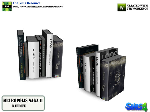 Sims 4 — kardofe_Metropolis Saga_Books by kardofe — Group of seven books of different sizes, decorative 