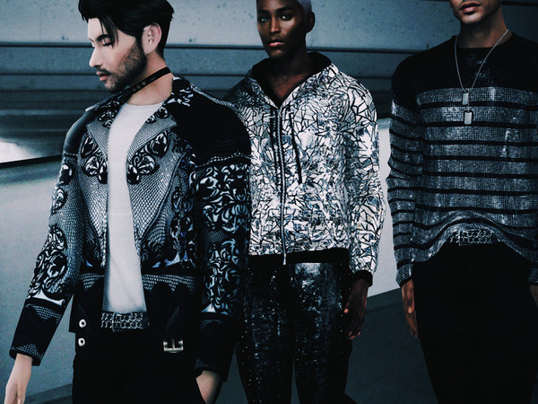 Sims 4 — B4S - Denim & Suede Biker Jacket by circasim — Biker jacket with embossed logo sweatshirt Sweatshirt