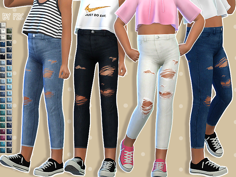 The Sims 4 Ubrania Dla Dzieci The Sims Resource - Set-High Waisted Jeans For Children and Toddler Skirt