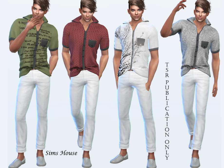 The Sims Resource Mens Short Sleeve Shirt Tucked In Front