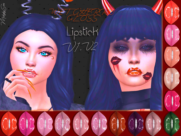 Sims 4 — WET CHERRY GLOSS Lipstick Set by MakykySims — - for narrow lips and for wide lips - 27 Swatches - Teen - Elder -
