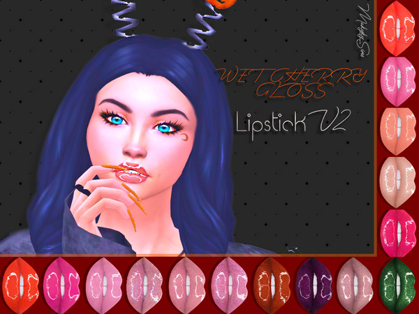 Sims 4 — WET CHERRY GLOSS Lipstick .v2 by MakykySims — - for wide lips - 27 Swatches - Teen - Elder - Base Game - Custom