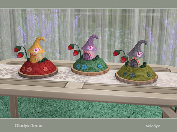 Sims 4 — Gladys Decor. House by soloriya — Knitted decorative house. Part of Gladys Decor set. 3 color variations.