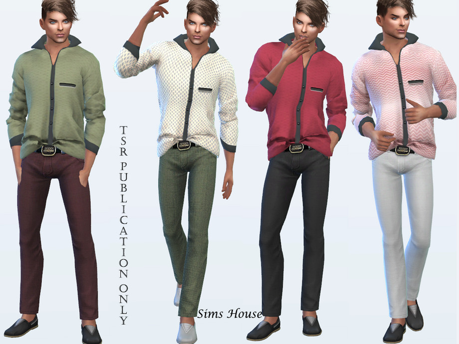 The Sims Resource Mens Long Sleeve Shirt Tucked In Front