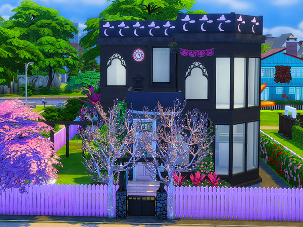 Sims 4 — Colourful Gothic Modern Home by staceylynmay2 — This place has 2 bedrooms and 2 bathrooms. The outside has a