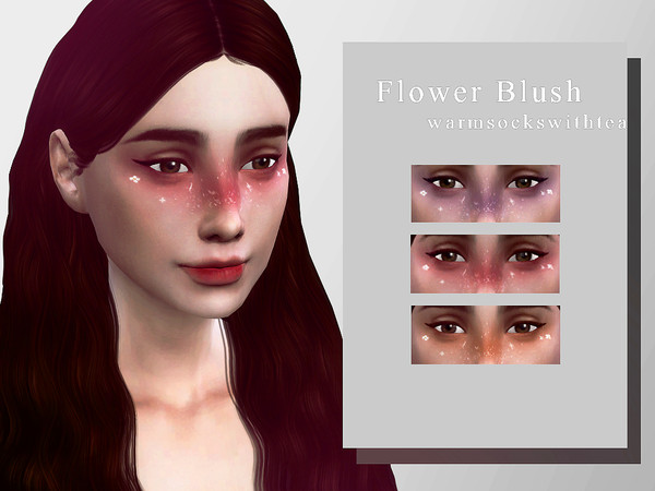 Sims 4 — Flower Blush by warmsockswithtea — Cute blush with flowers and white freckles! ~credits~ make-up: AriaCC,S-Club,