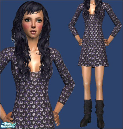 Sims 2 — Tunic & Slouch Boots [Circle Dot] by Lola — Patterned Tunic Dresses Teamed With Slouch Boots. Very Cute