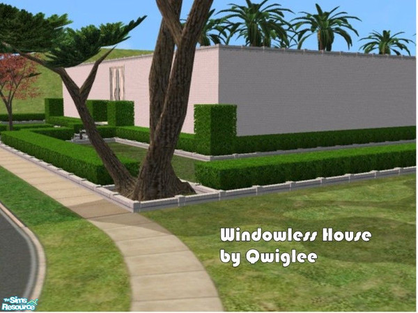 Sims 2 — Windowless House One by Qwiglee — From the outside this house appears to have no windows but it is an illusion.