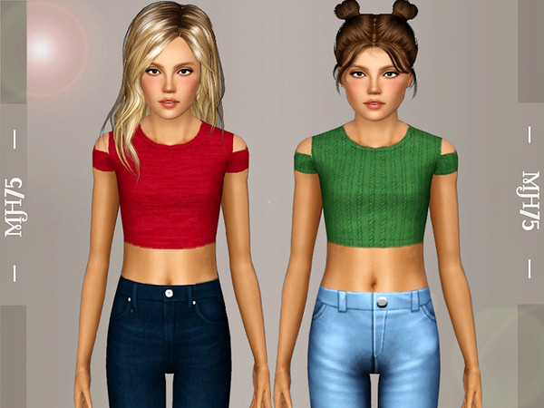 Sims 3 — S3 Off Shoulder Top [Teen]  by Margeh-75 — Cute crop teen top with cut out shoulders recolourable cas/launcher