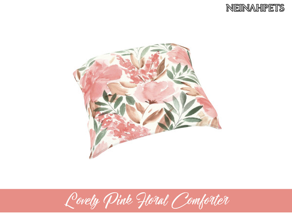 Sims 4 — Lovely Pink Floral Bedding - Comforter by neinahpets — A plush comfy comforter with pink watercolor flowers.