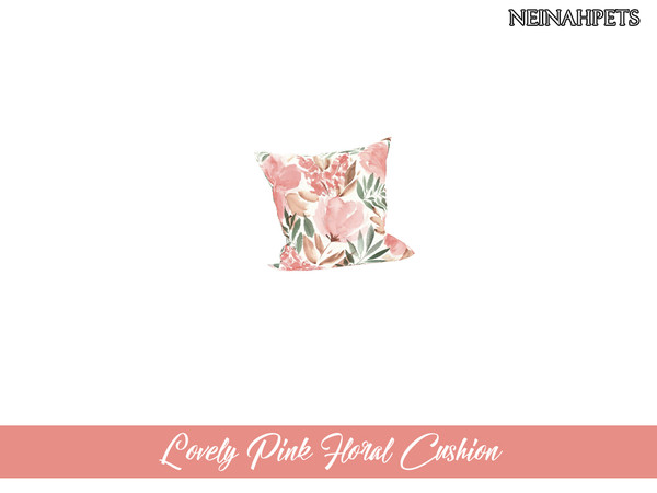 Sims 4 — Lovely Pink Floral Bedding - Cushion by neinahpets — A fluffy cushion featuring watercolor pink flowers.