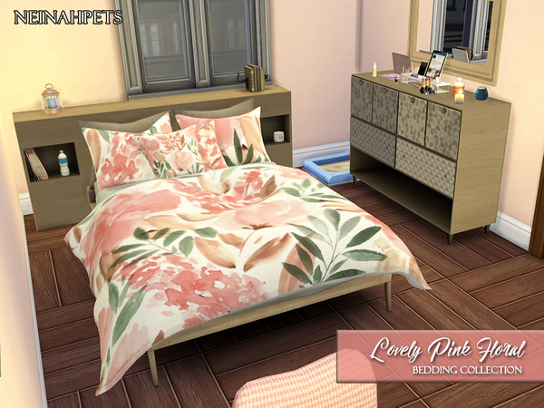 Sims 4 — Lovely Pink Floral Bedding Collection {Mesh Required} by neinahpets — A beautiful bedding collection featuring