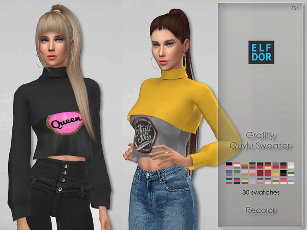 Sims 4 — Grafity Quylu Sweater Recolor by Elfdor — Its a standalone recolor of Grafity top and you will need the original