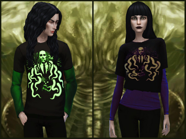 Sims 4 — Lovecraft t shirts  by minesims93 — - TShirt for men and women - teen to elder - 2 swatch in green and blue